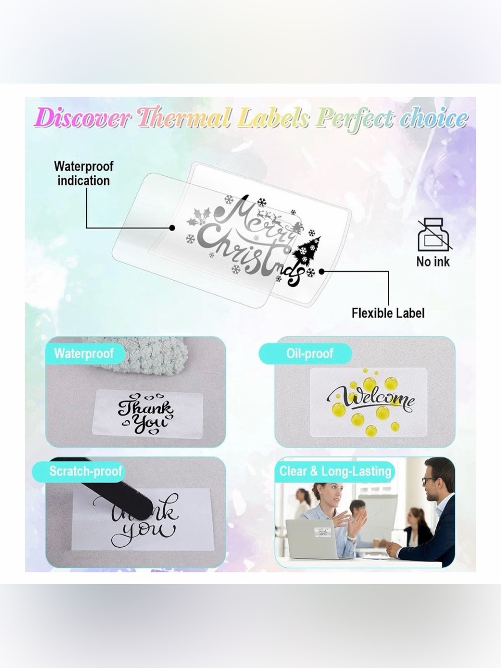 Thermal Transparent Waterproof Flexible No-Ink Stickers 160 pcs Roll 1.25 x 2.25